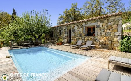 Ferienhaus Nr.25061 Levie - Corse - Gite &agrave; Levie, Corse du Sud, labelis&eacute; G&icirc;tes de France : le gite et la piscine