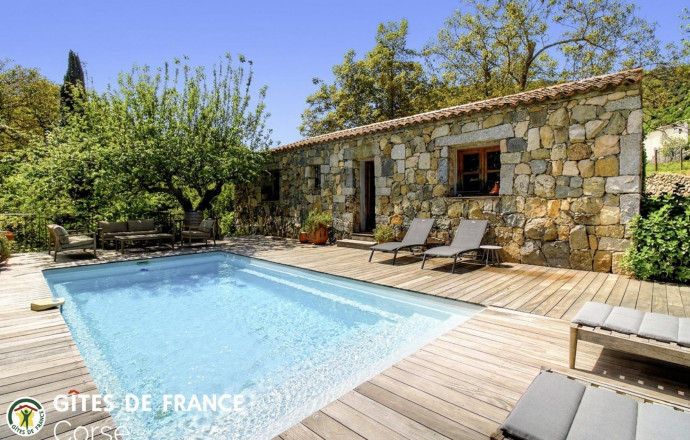 Gite à Levie, Corse du Sud, labelisé Gîtes de France : le gite et la piscine Ferienhaus Nr.25061 LEVIE - Corse - A Funtanedda - Gite à Levie, Corse du Sud, labelisé Gîtes de France : le gite et la piscine